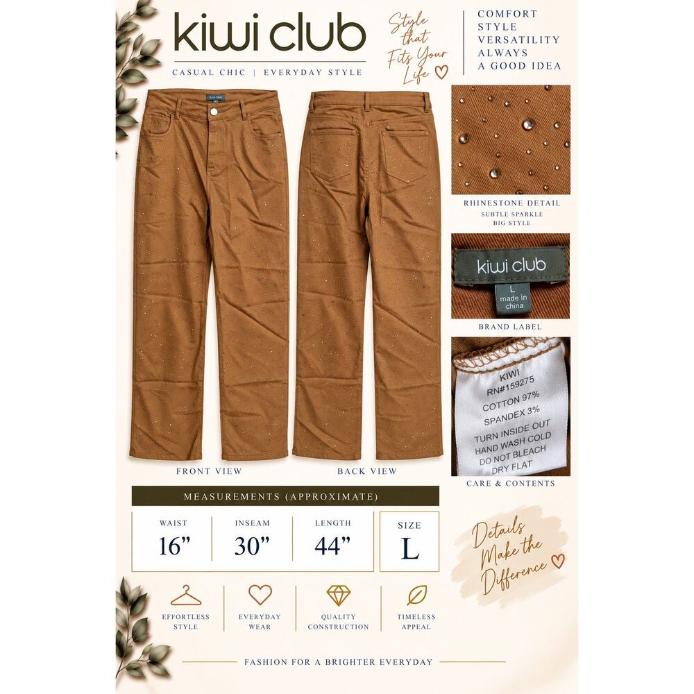 Kiwi Brown Embellished Pants*Bling encrusted*Never worn